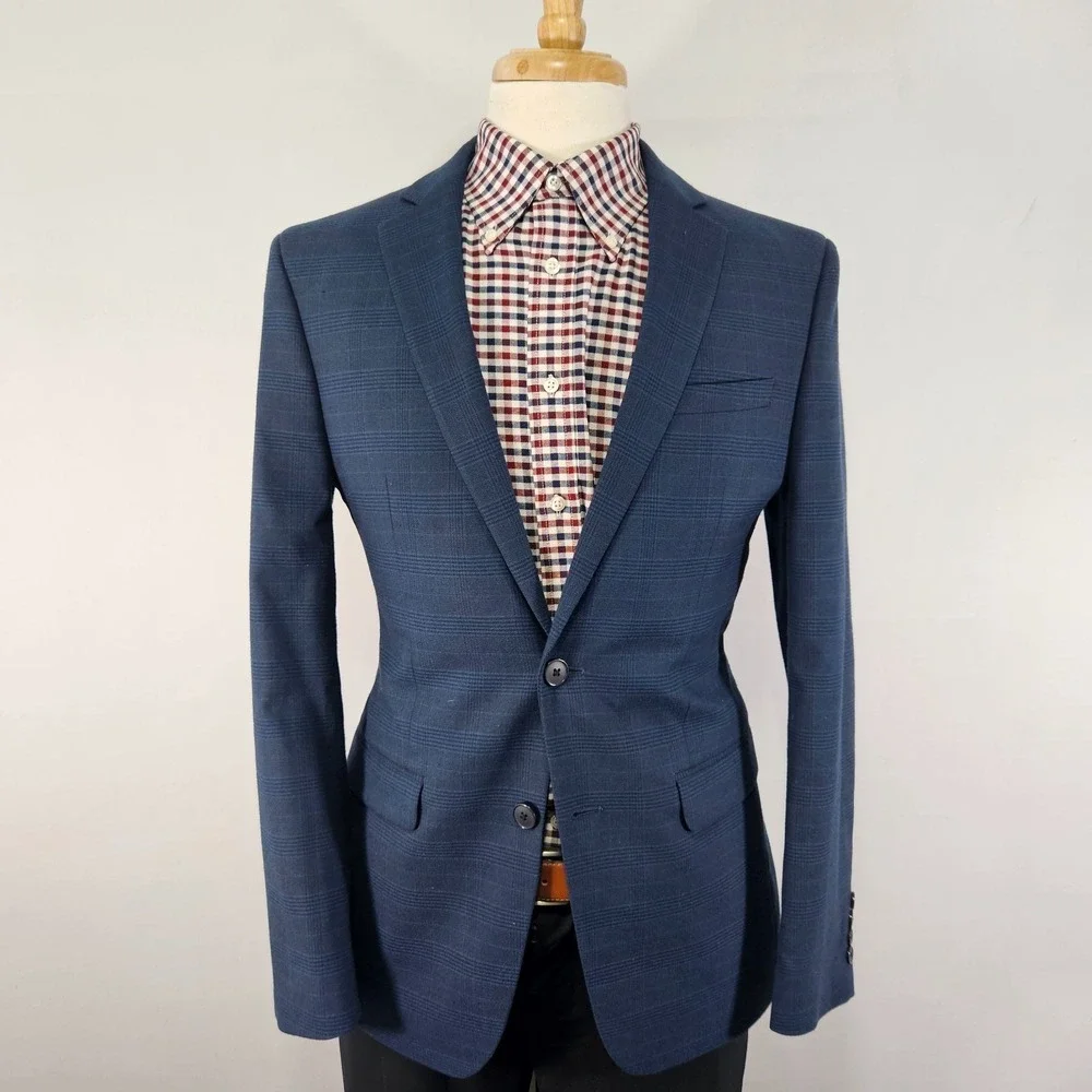 Van‎ Heusen Men's Sport Coat Blazer Two Button Navy Polyester Blend Slim 38R